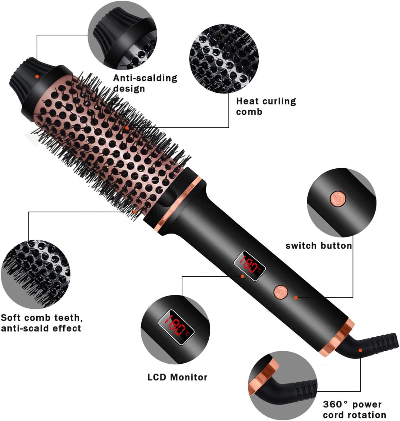 Hot Air Brush Curling Iron 1.5 Inch – Volumizing Thermal Styling Tool